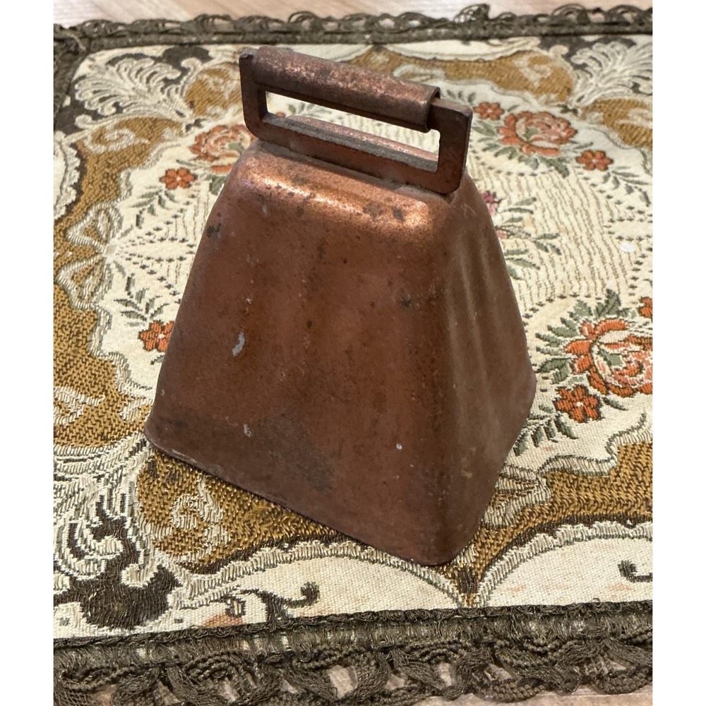 Cow Bell Vintage Copper Toned Metal Loud Ring Primitive Decor Rustic Farmhouse